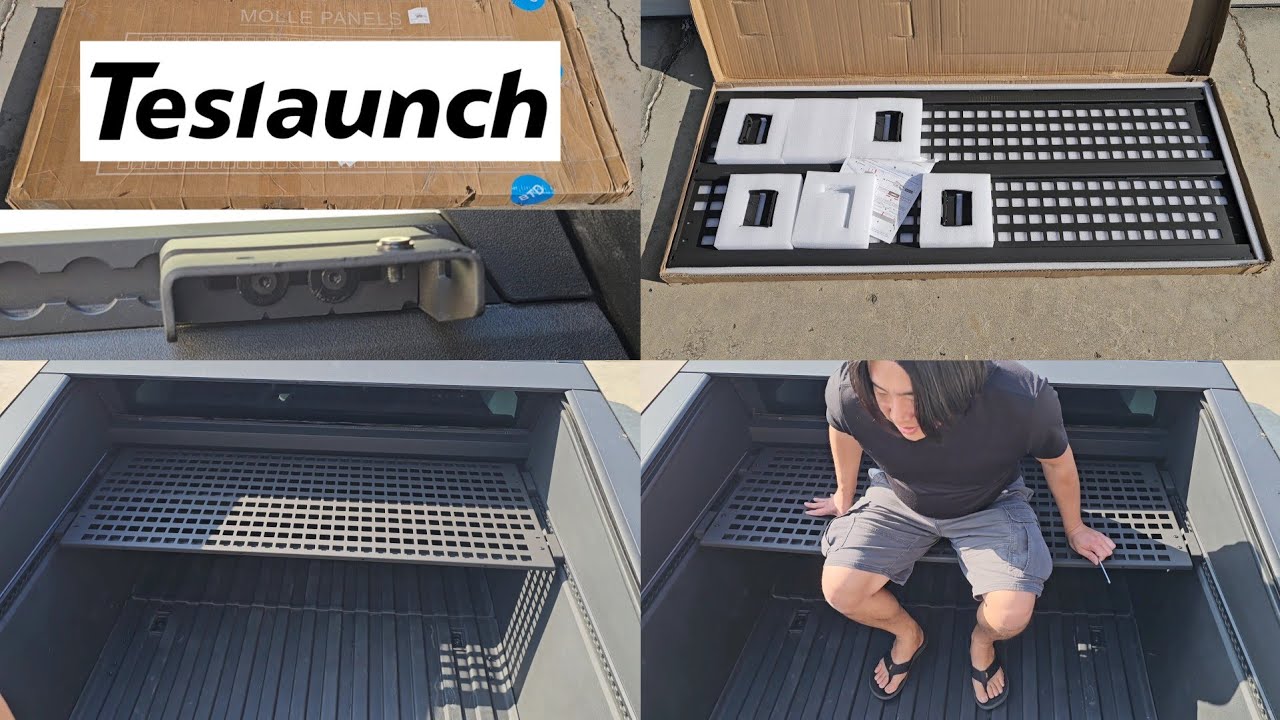 Teslaunch Tesla Cybertruck Rear Trunk L-Track Molle Cargo Shelf Rack Installation and Review