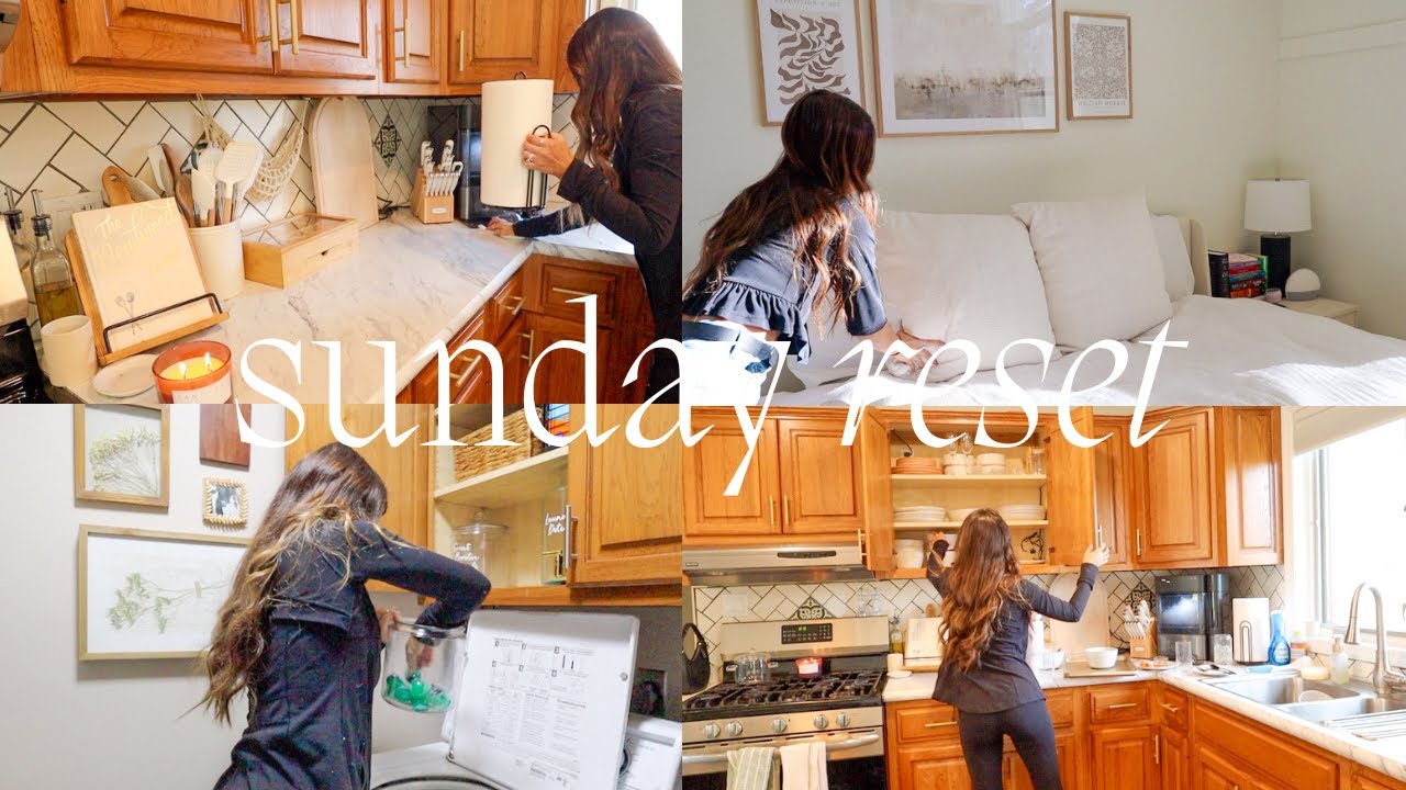 SUNDAY RESET ROUTINE 🫶🏼🧺 cleaning + organizing my house, self care, and more!