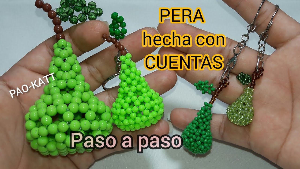 Como hacer una pera con cuentas o perlas. (1 hilo)