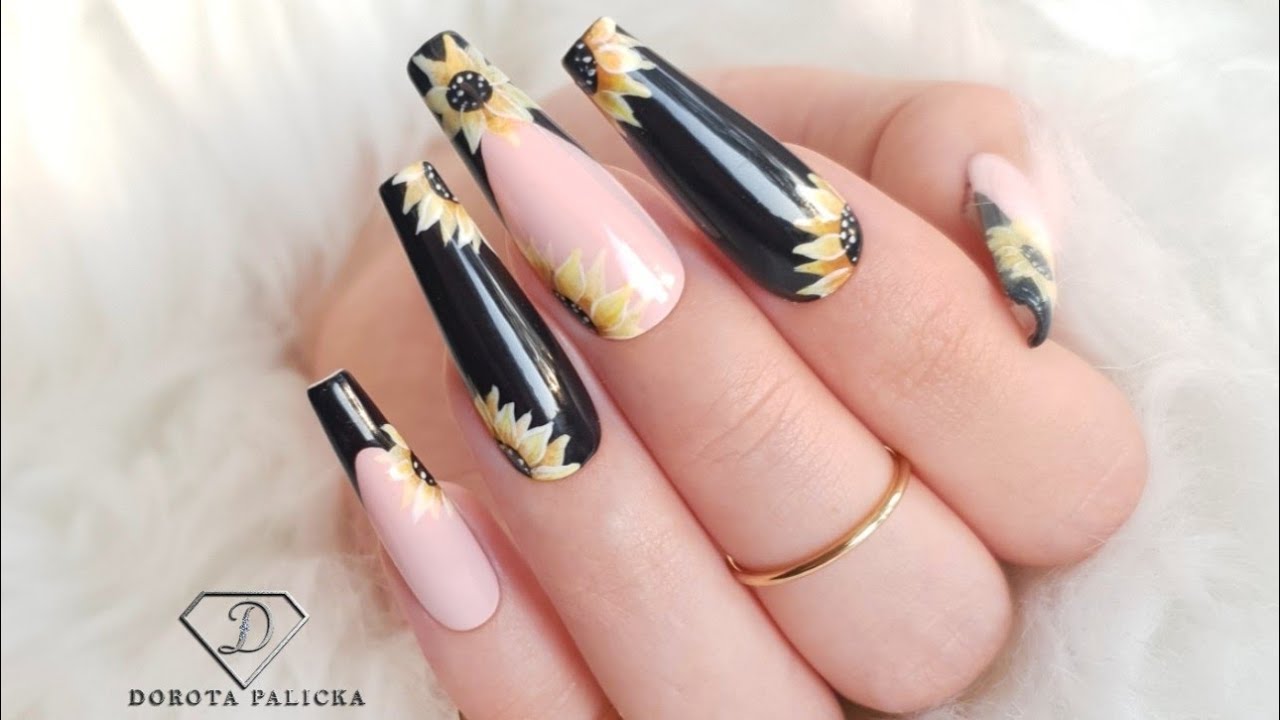 Sunflower nail art. Summer nail tutorial