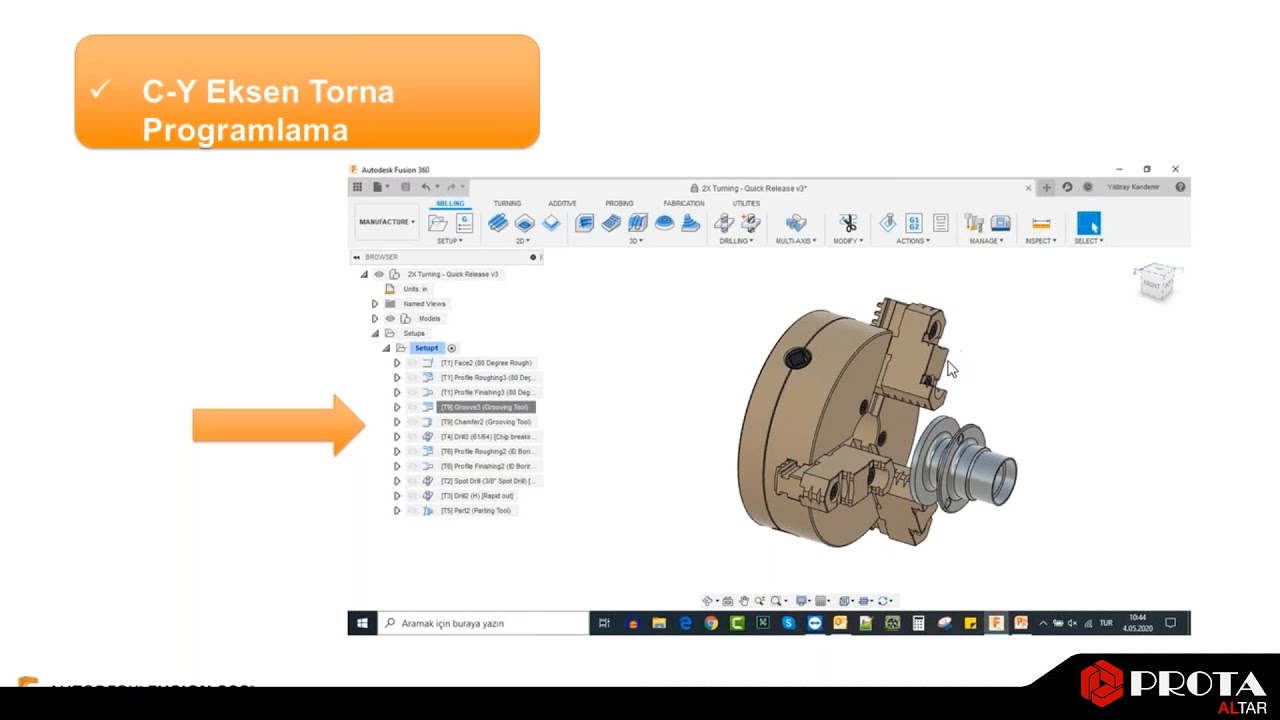 Autodesk fusion 360 cam  C Y Eksen Tornalama Webinarı