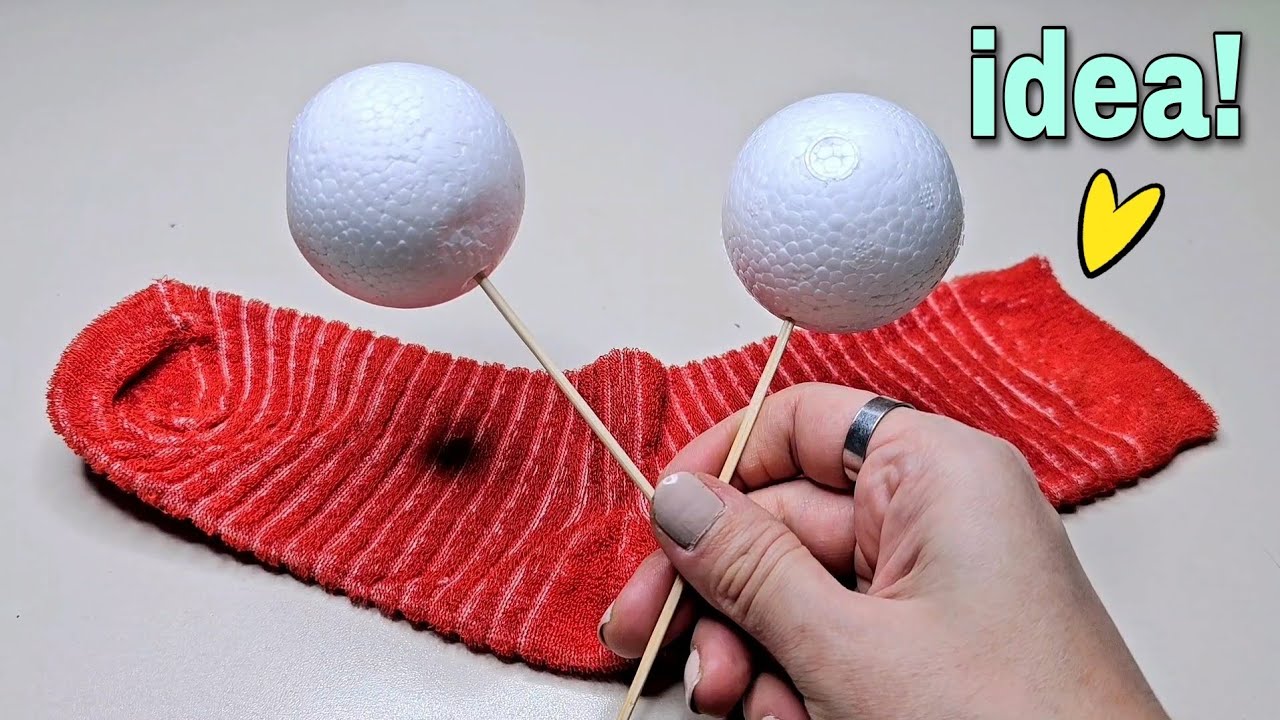 Sock And Styrofoam Ball! ♻️ Put It On Wooden Skewers Make A Great Idea! 🥰