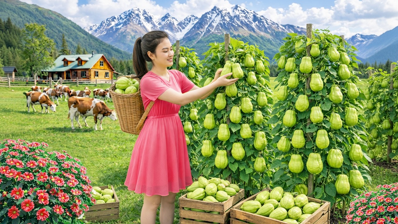 Harvesting giant chayote after 90 days Selling at the market, cooking, farming  | Thuy Countryside