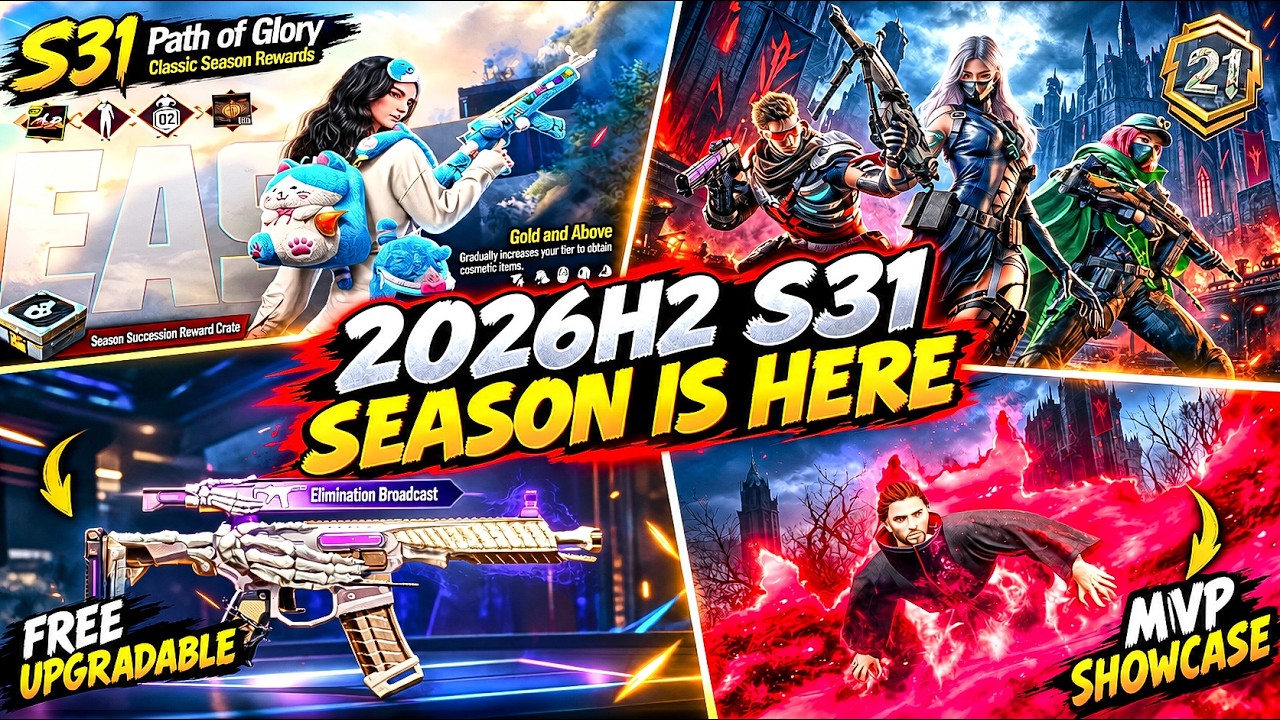 BGMI 2026H2 S31 TEIR REWARDS RELEASE DATE / S31 PATH OF GLORY REWARDS / A21 1 TO 100 RP REWARDS