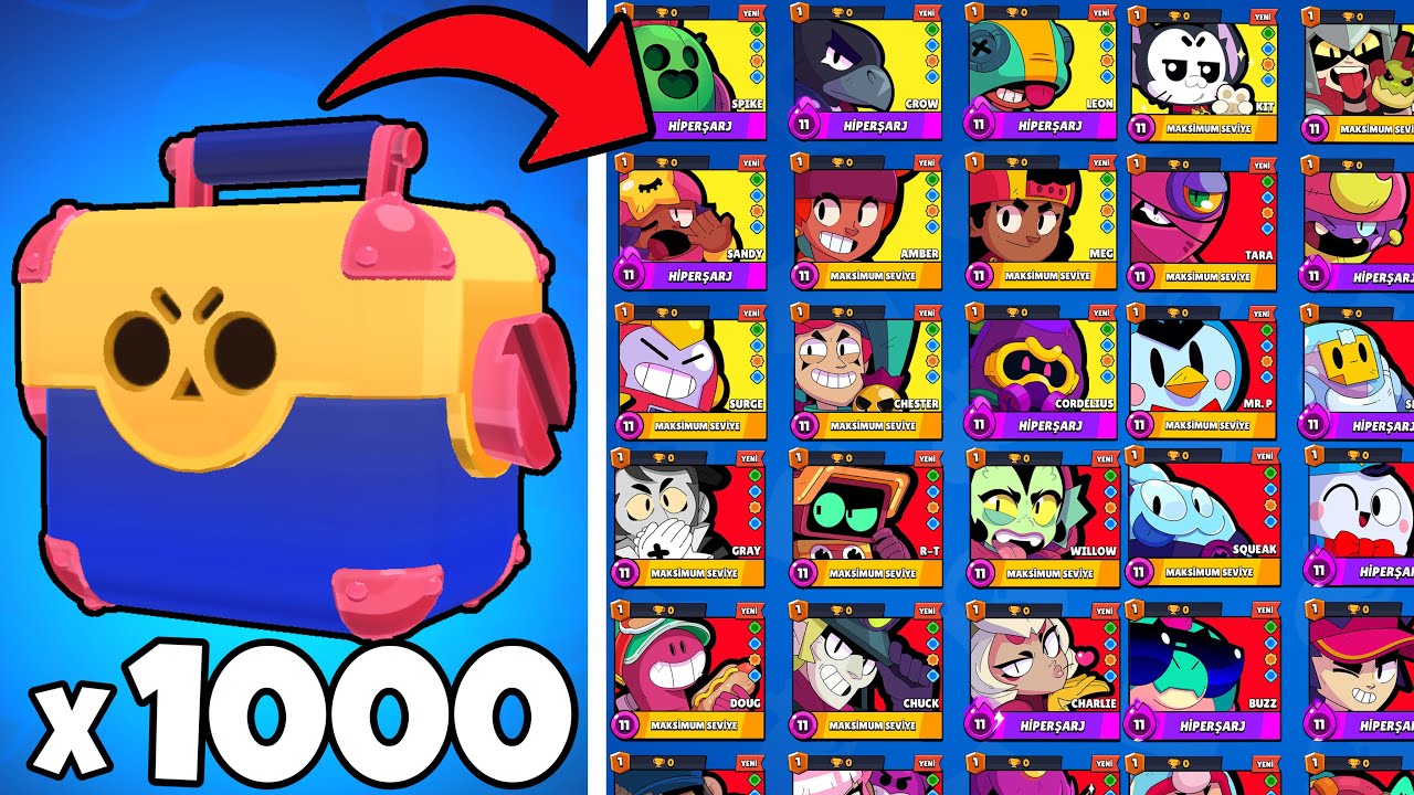 MEGA KUTU AÇARAK OYUNDAKİ TÜM KARAKTERLERİ ÇIKARDIM !! BRAWL STARS
