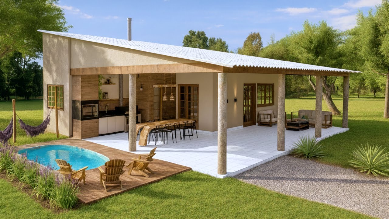 Uma casa de campo simples e aconchegante | TELHADO COM UMA CAÍDA |