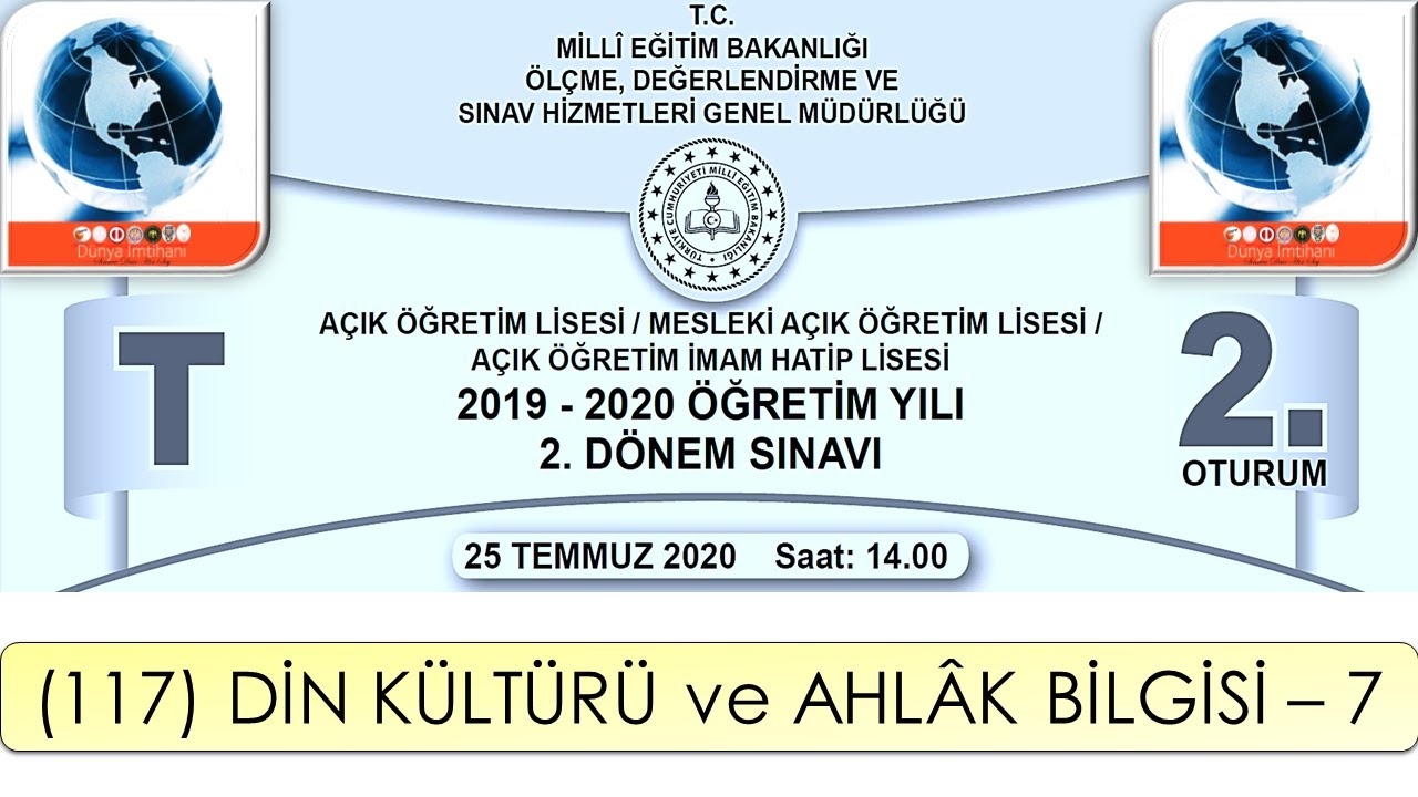 2020 / 2. DÖNEM / AÇIK ÖĞRETİM LİSESİ / (117) DİN KÜLTÜRÜ ve AHLÂK BİLGİSİ – 7