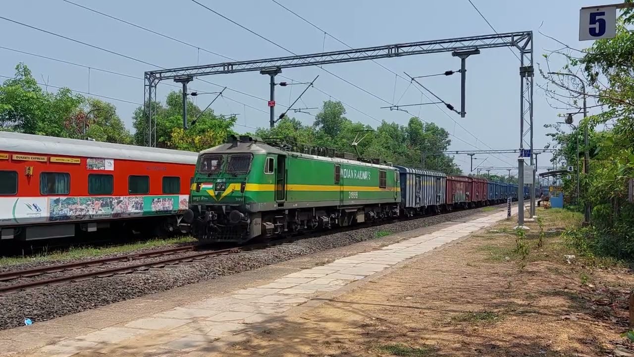 Electric Engine Hauled Goods train crossing Sindhudurg Railway station | Konkan Railway electrified