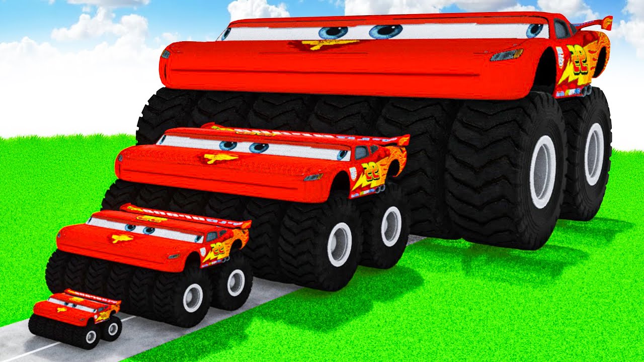 Lightning McQueen Transforming to Big & Small Wide Monster BTR in Teardown!