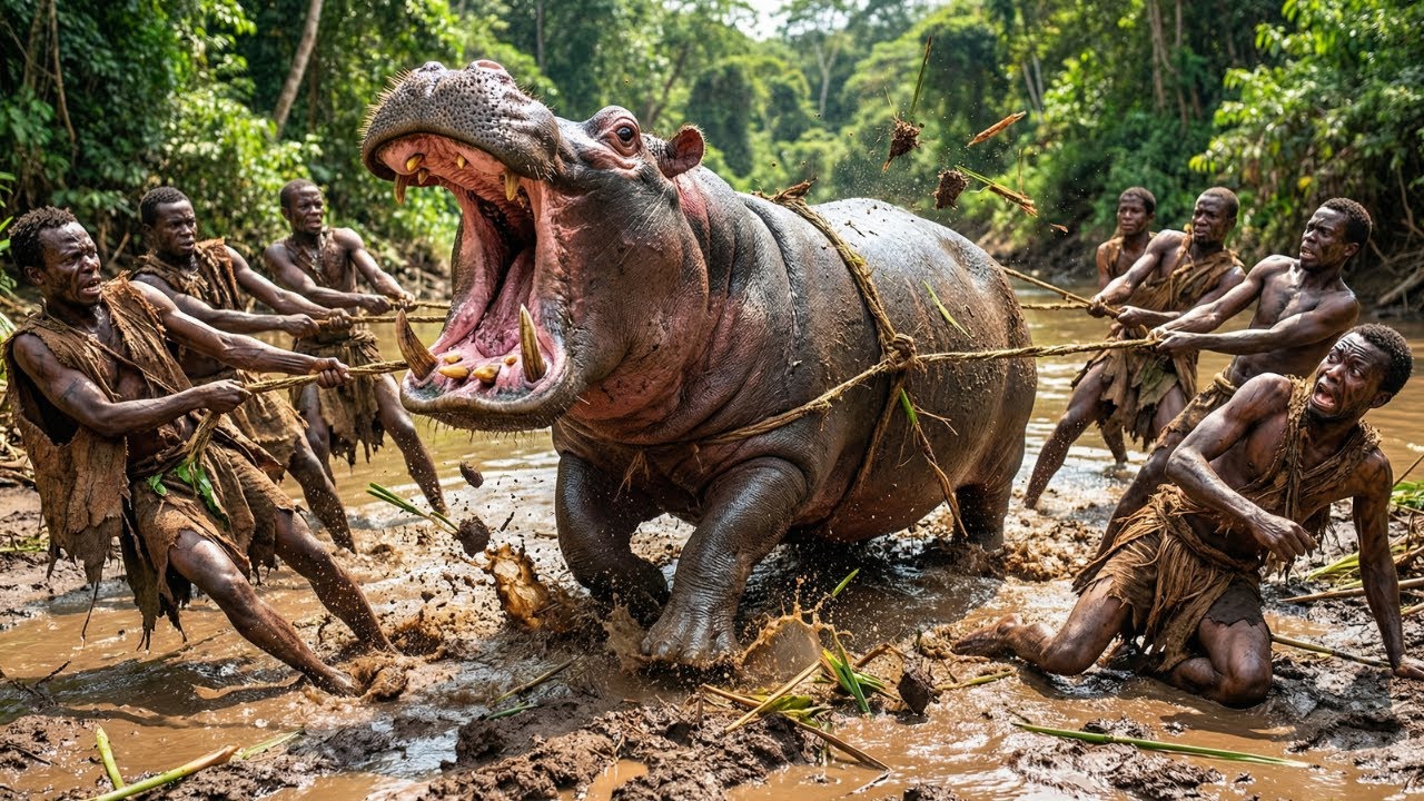 Giant Hippo vs Korowai Tribe: Wild Life Amazon Jungle