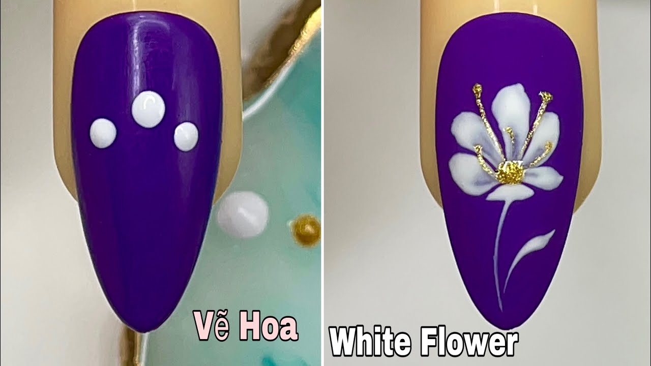 Easy White Flower Nails Art For Beginner 💖Vẽ Hoa💅 New Nails Design 💝 New Nails