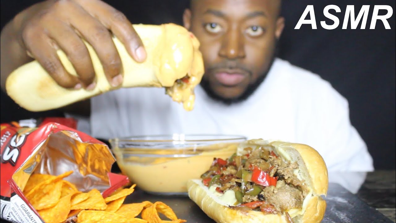 ASMR. CHEESY PHILLY CHEESESTEAK.  MUKBANG   NO TALKING