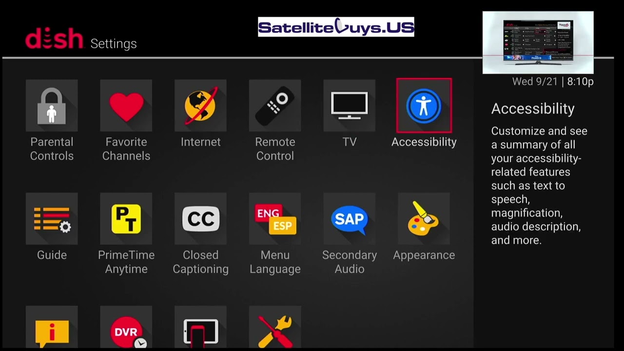 Dish Settings Screen