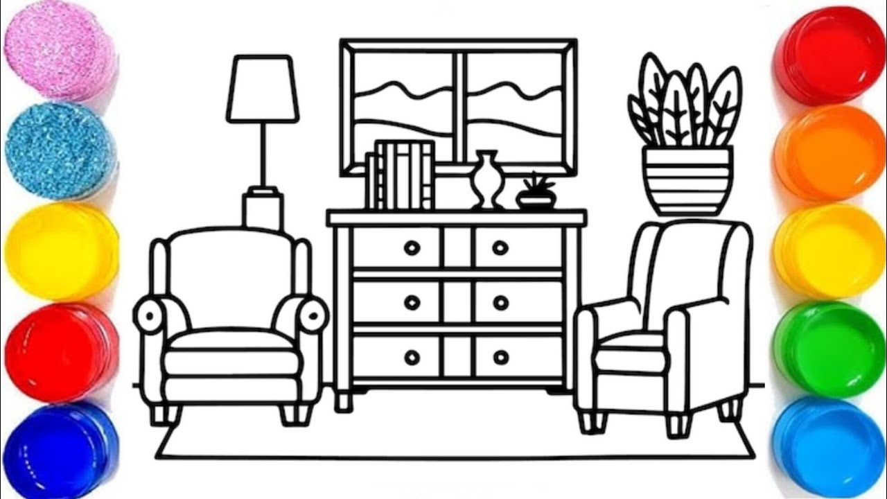 How To Draw A Living Room | Living room drawing, Painting & coloring for kids | #drawing  for kids 