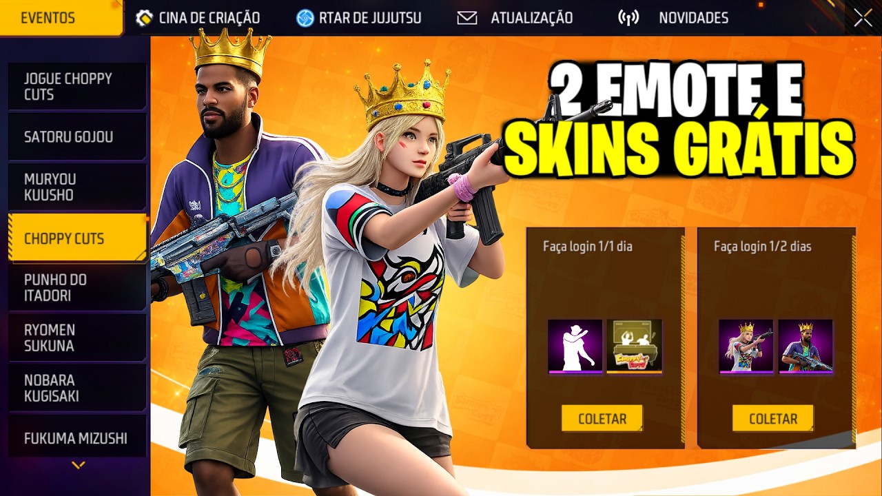 DESCOBRI COM PEGAR 2 EMOTES GRÁTIS E SKIN CHOPPY CUTS AGORA NO FREE FIRE