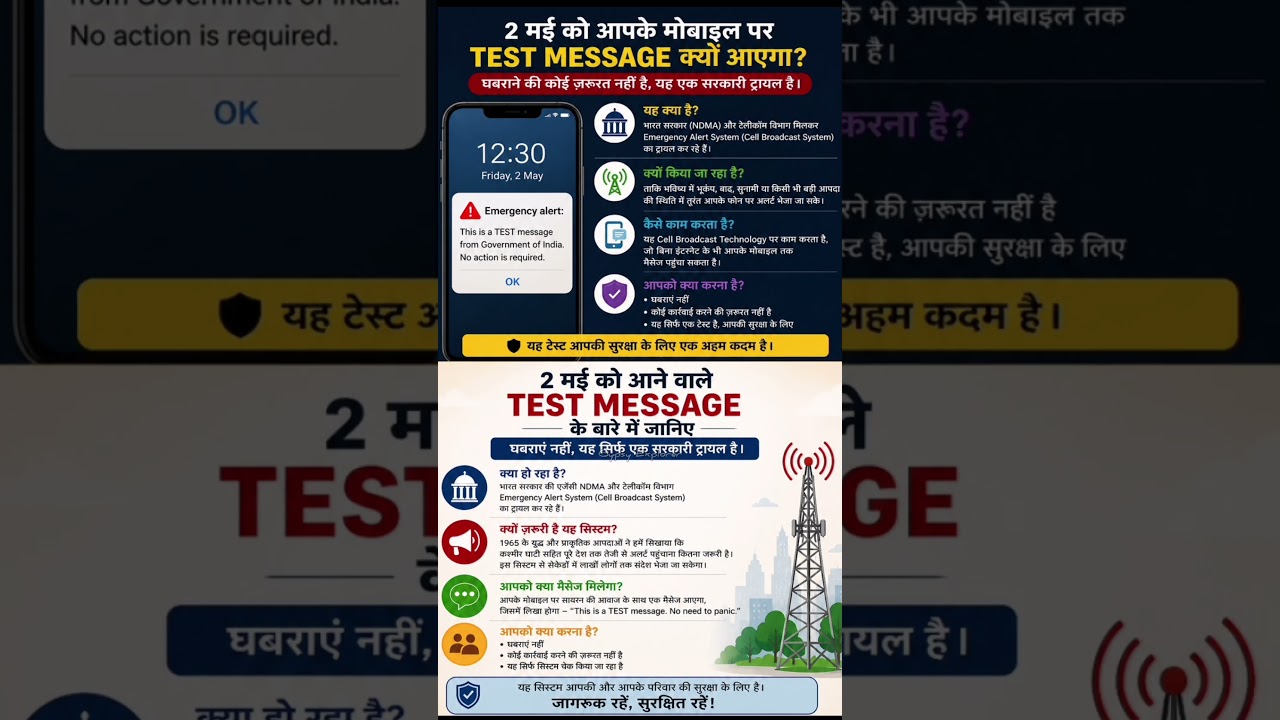 🚨 2 May Mobile Alert Test &ndash; Don&rsquo;t Panic! #EmergencyAlert #TestMessage #IndiaAlert #NDMA #SafetyFirst