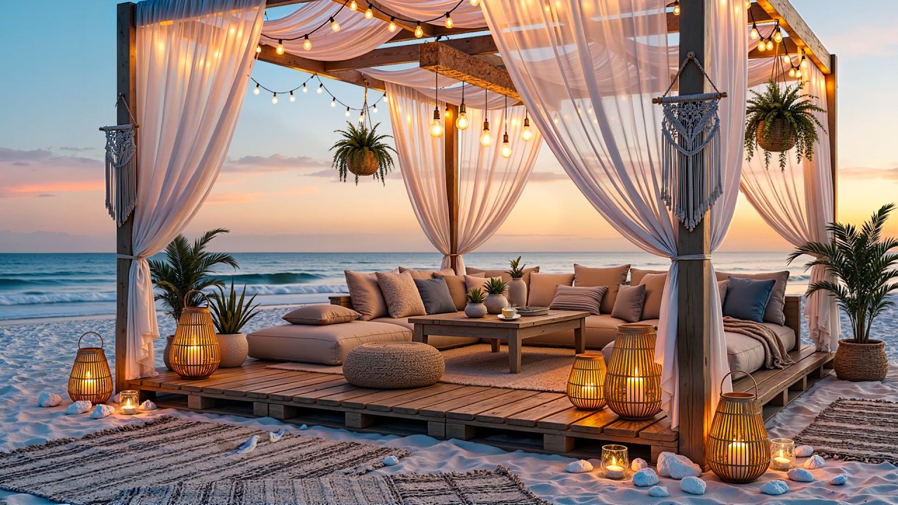 Joyful Seaside Ambience with Elegant Bossa Nova Jazz at Sunset ~ Soothing Jazz & Ocean Waves to Calm