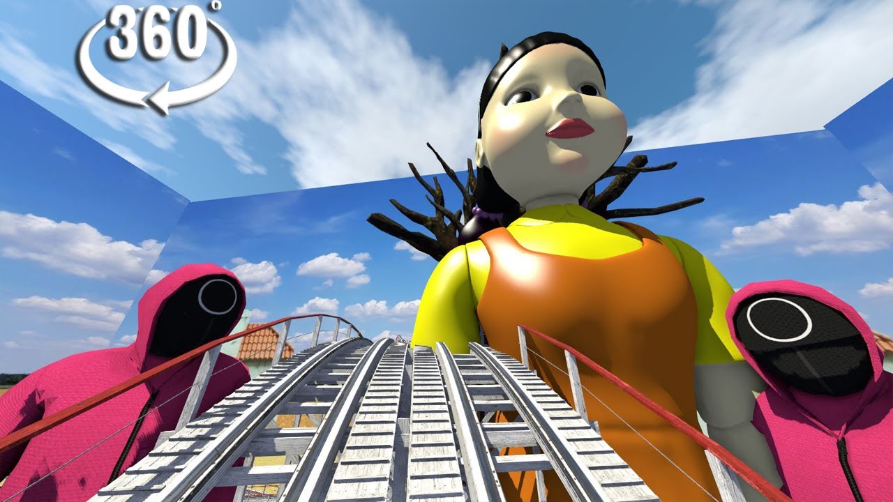 🔴VR 360&deg; Can you survive Squid Game red light green light    Roller Coaster