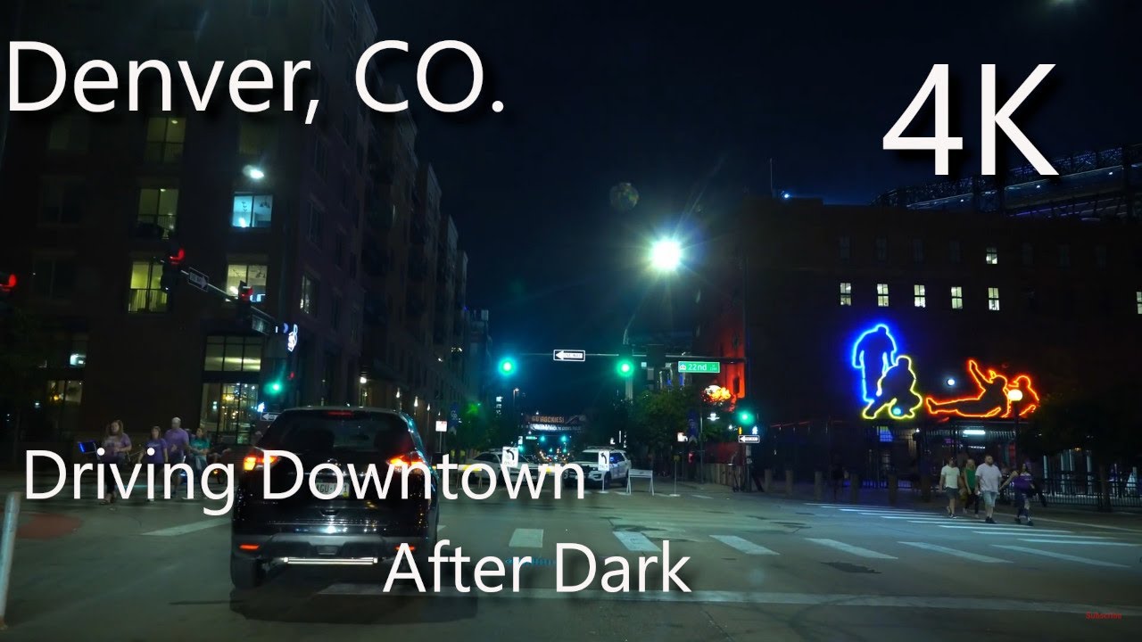 Denver, Colorado - 4K HDR - Relaxing Ride, Driving Downtown After Dark