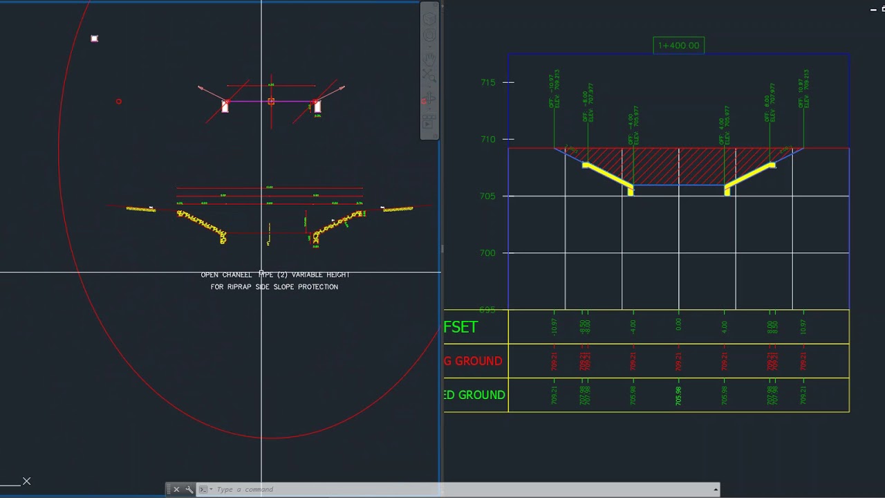 OPEN CHANNEL WITH RIPRAP PROTECTION @CIVIL3D