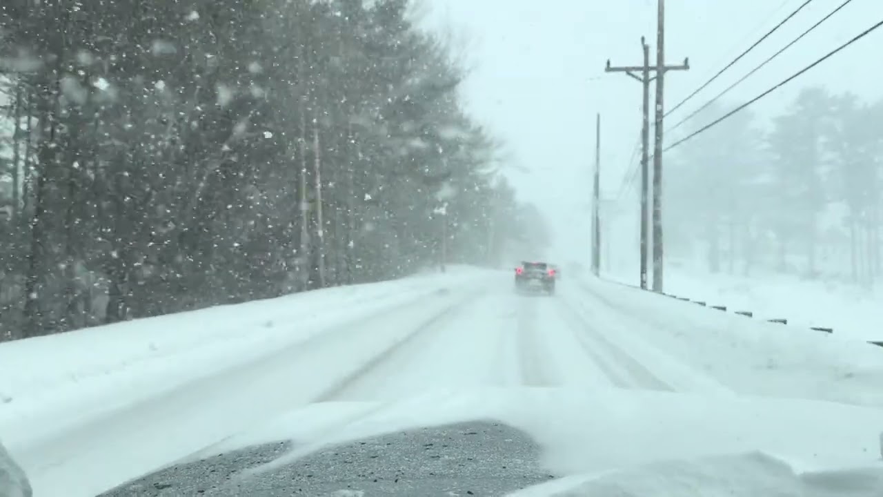Snowy drive In Plymouth Massachusetts 