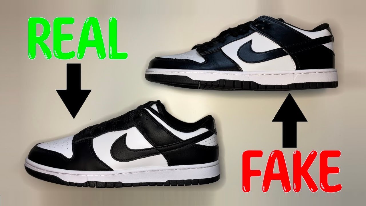 Сравнение настоящих и поддельных кроссовок Nike DUNK LOW BLACK/WHITE (PANDA)