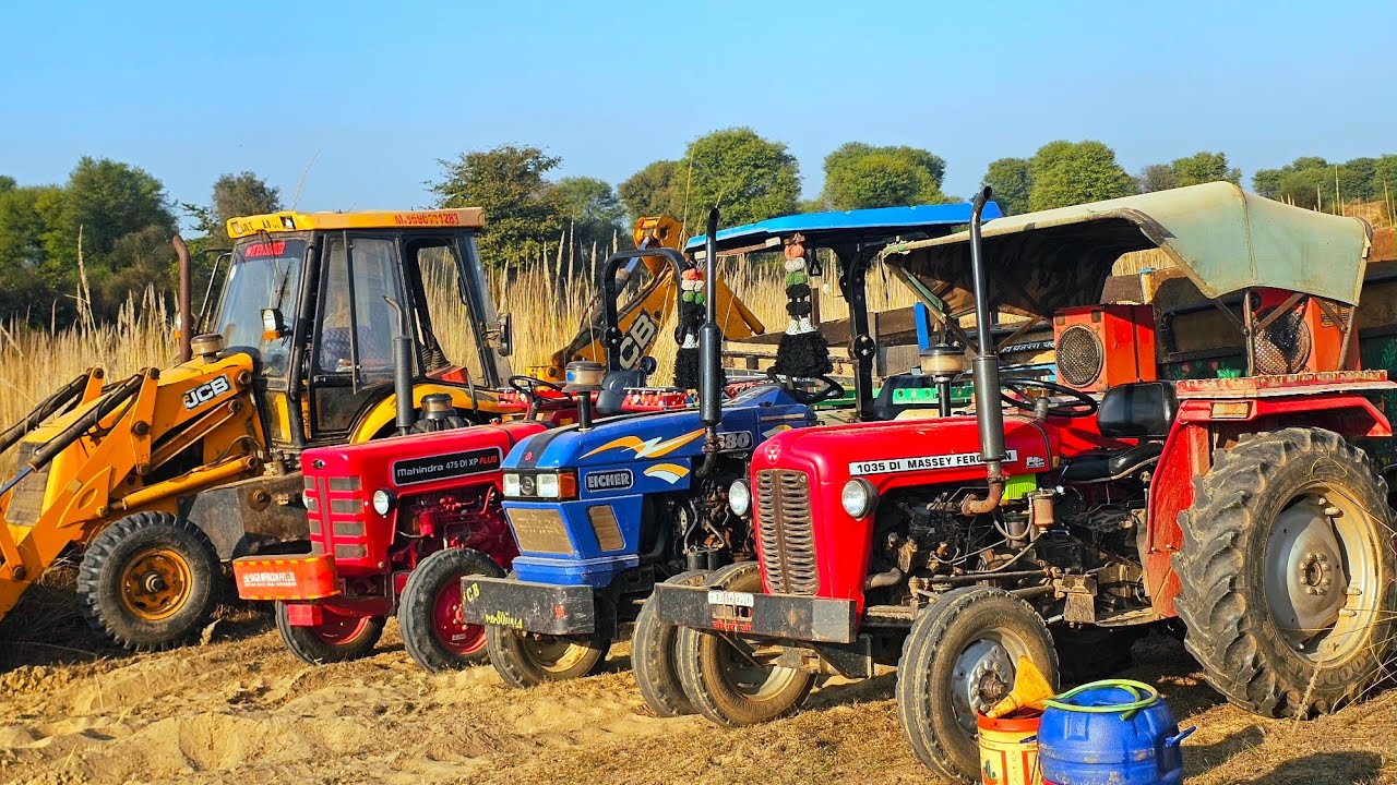 JCB 3dx Eco Loading Mud in Trolley New Mahindra 575 got Fired While Eicher 480 Massey 241 Jcb Video
