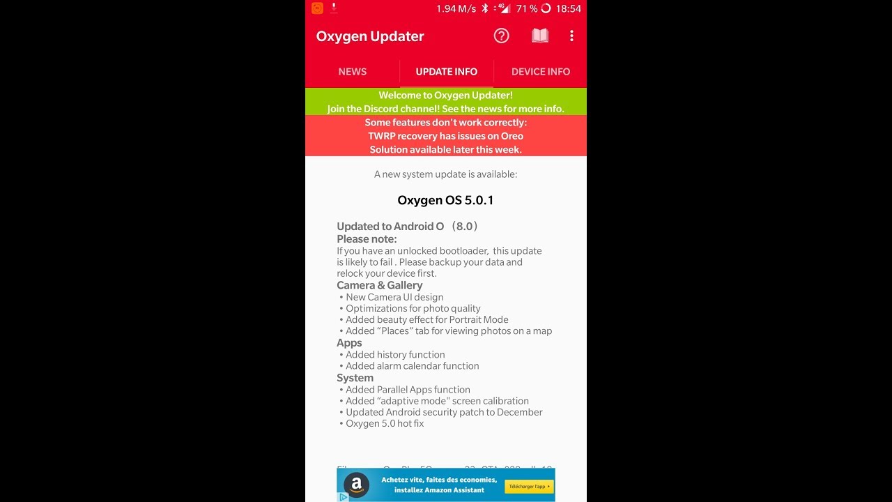 Oneplus 5 Mise &agrave; jour OxygenOS 5.0.1 Android 8.0 Oreo