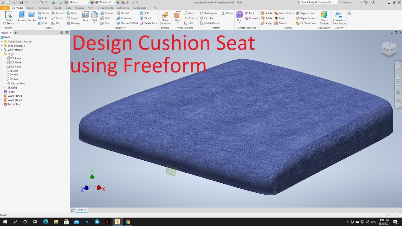 Inventor Designing a Cushion Seat using freeform