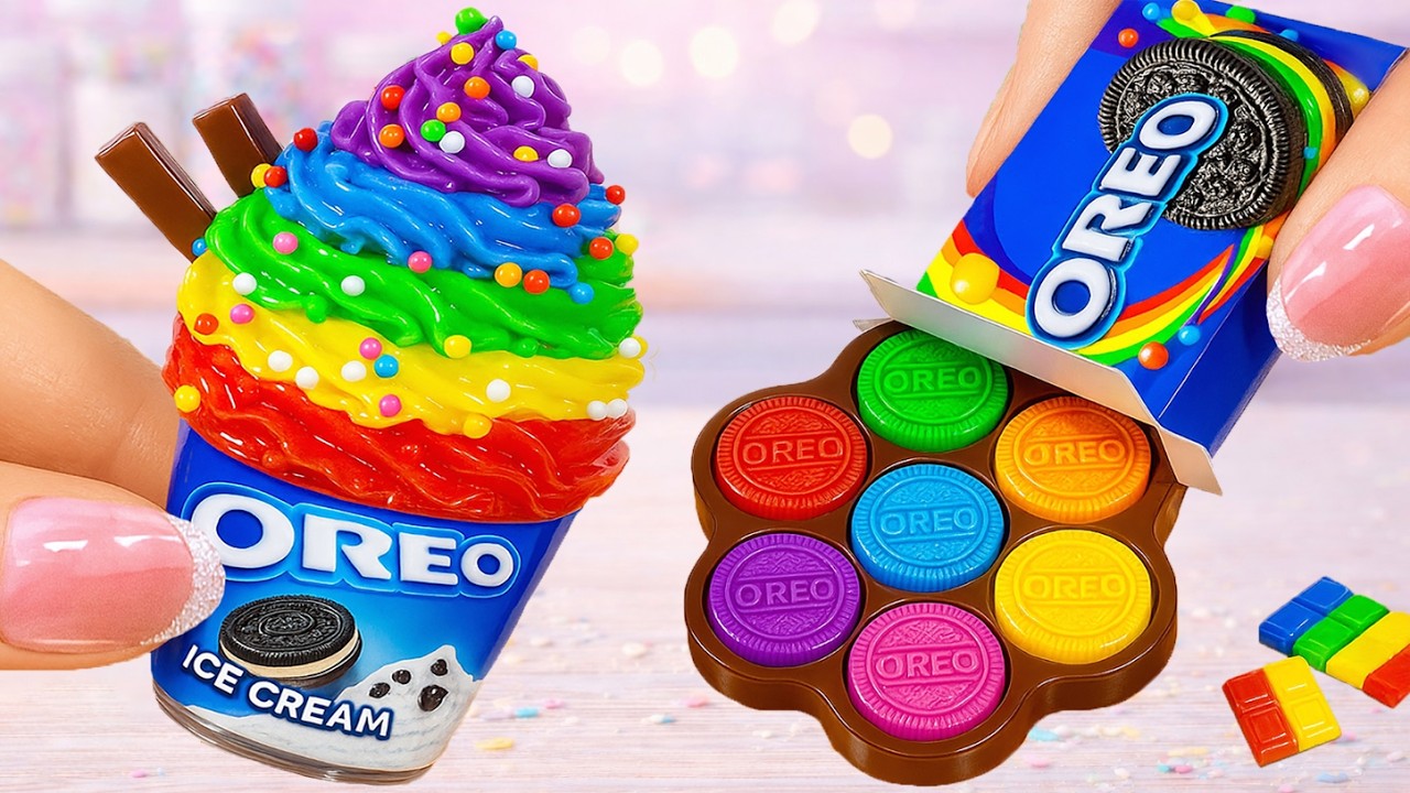 Satisfying Rainbow OREO Ice Cream vs OREO Cake 💙🌈 | Surprise Color Reveal ASMR