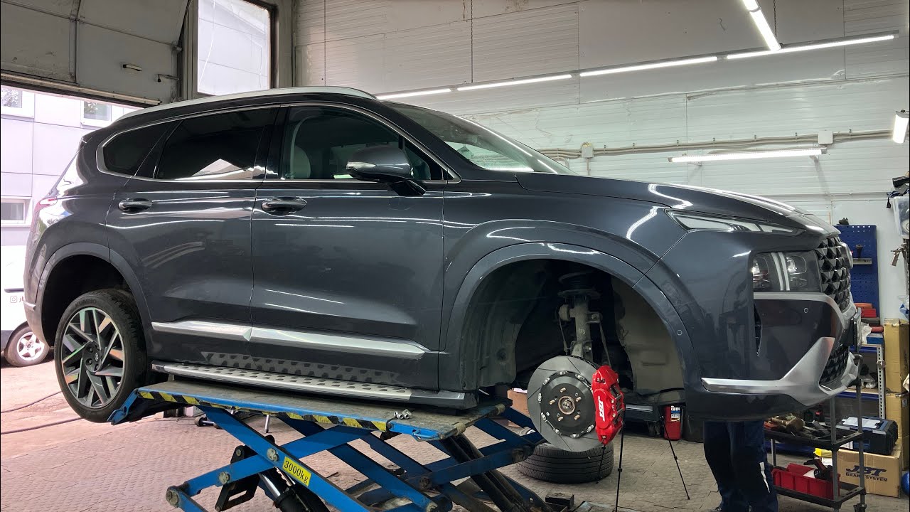 Улучшили передние тормоза Hyundai Sante Fe. Установка комплекта JBT.
