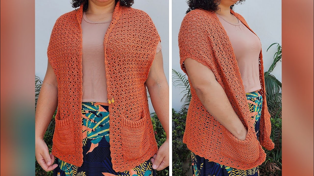 Colete com bolso em Crochê | Super Fácil