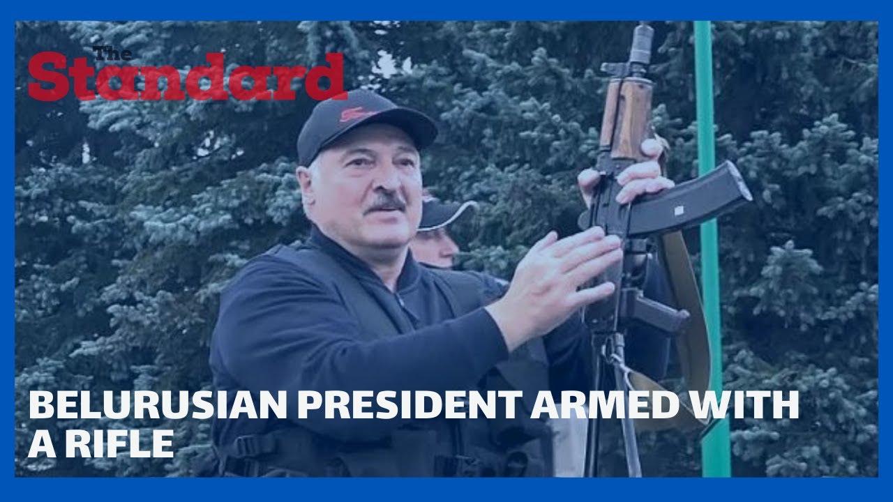 Belarusian President Armed with Rifle as he alights helicopter at his Minsk Residence