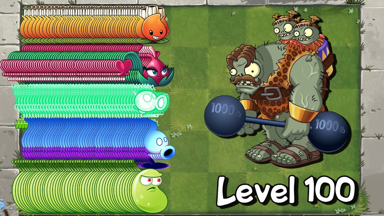 PvZ 2 Every 100 Plant Max Level vs Strongman Gargantuar 100 Level