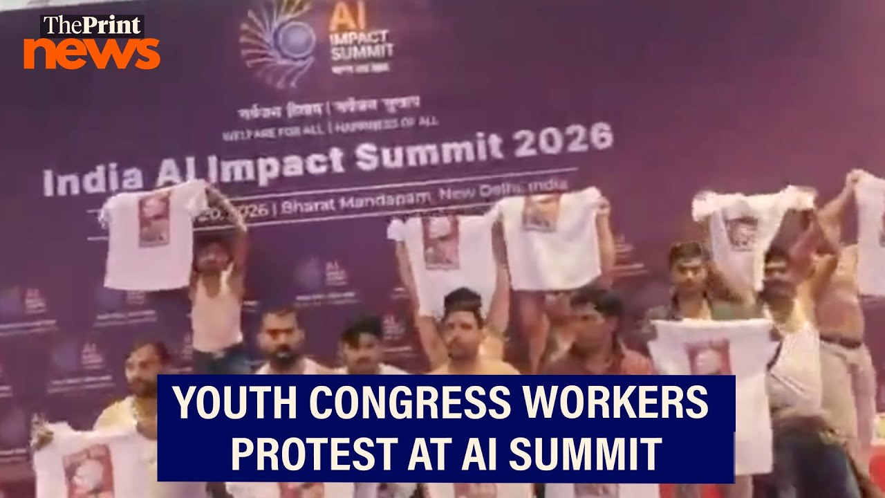 Indian Youth Congress workers protest against Modi govt at AI Summit in Delhi
