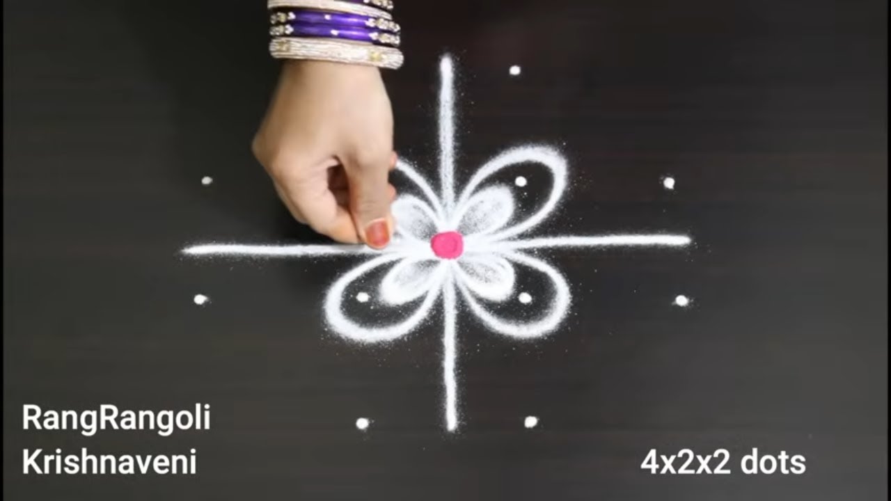 Karthigai Deepam Kolam🌺4x2x2 dots Small Muggulu🌺Daily Rangoli🌺RangRangoli Krishnaveni
