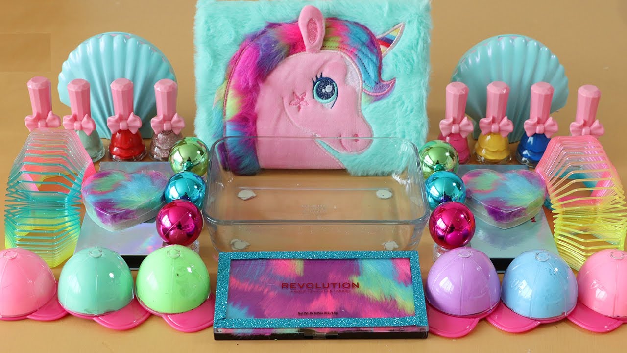 Mixing”Unicorn” Eyeshadow and Makeup,parts,glitter Into Slime!Satisfying Slime Video!★ASMR★