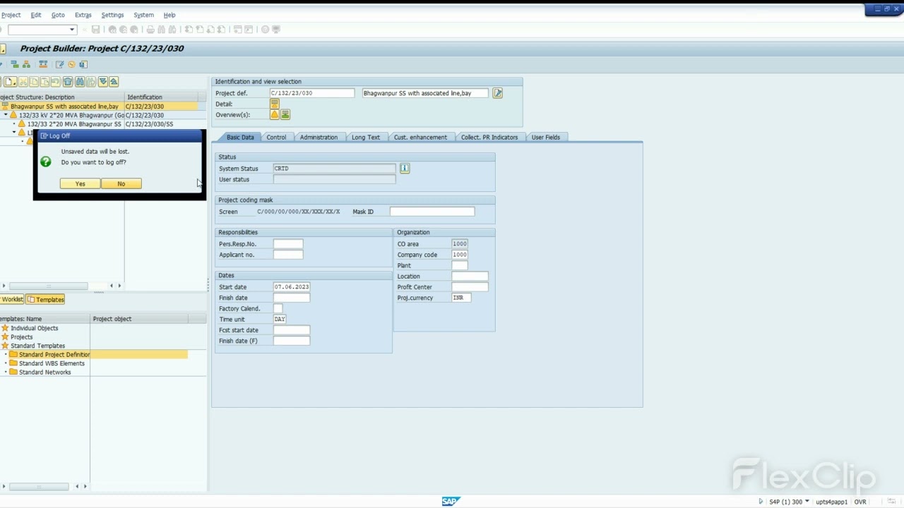 WBS creation in erp system