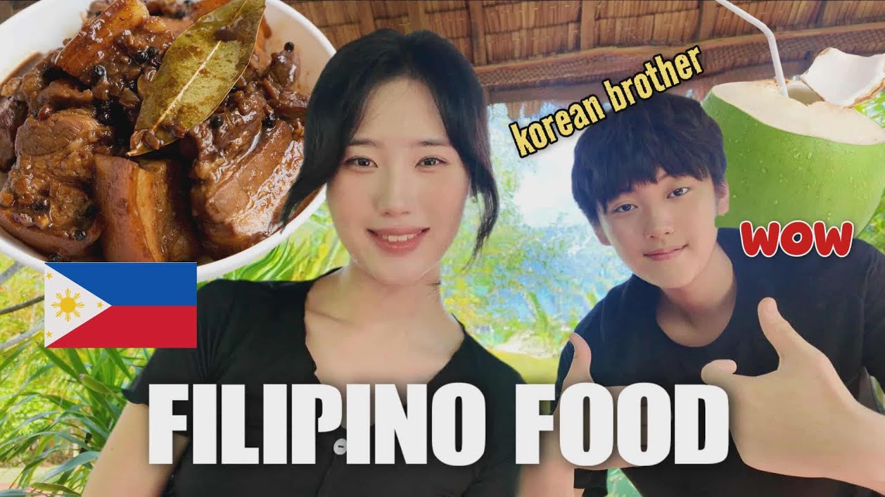 Korean girl eats native Filipino food PORK ADOBO&COCONUT 🇵🇭