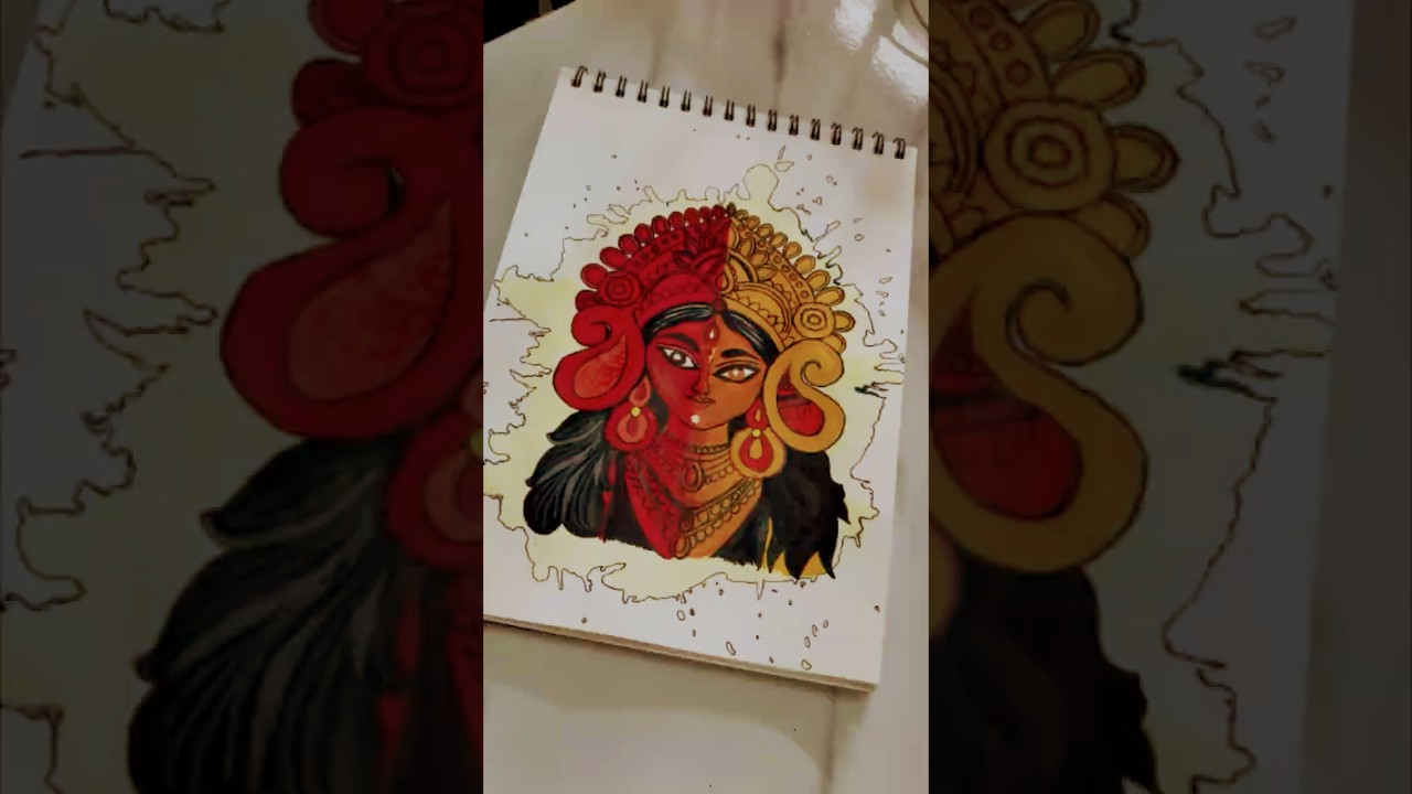 Watch the Divine Come Alive!✨Goddess Art Reveal 🔱🌺 #DurgaArt #DivineFeminine #DeviDrawing #durgapuja