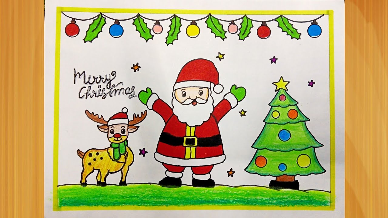 Cute Santa Claus Christmas Drawing 🎅 | Easy Christmas Tree & Reindeer Drawing for Kids