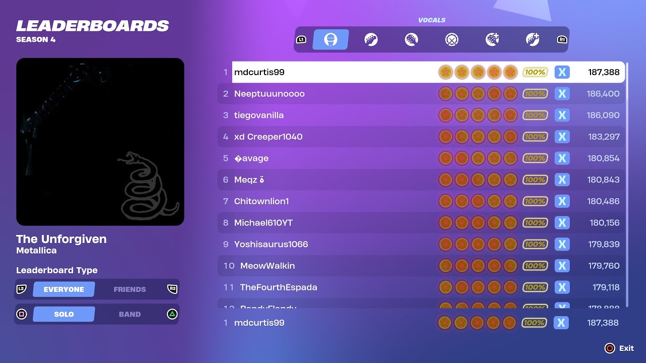 [Fortnite Festival S4] The Unforgiven Expert Vocals 100% FC World Record