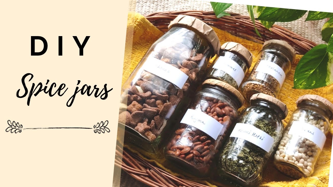 DIY spice jars/containers | how to reuse old glass jars |