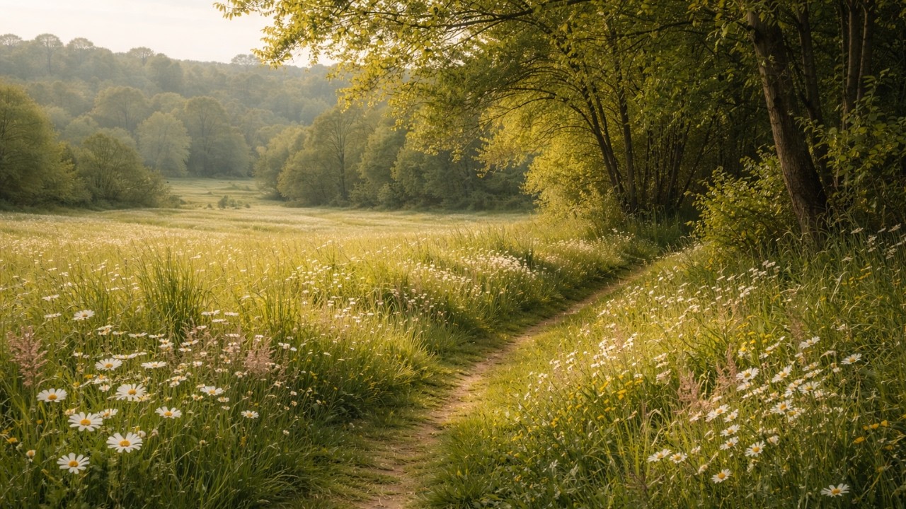 Peaceful Spring Meadow Ambience 🌿 Soft Piano, Gentle Breeze & Bird Sounds