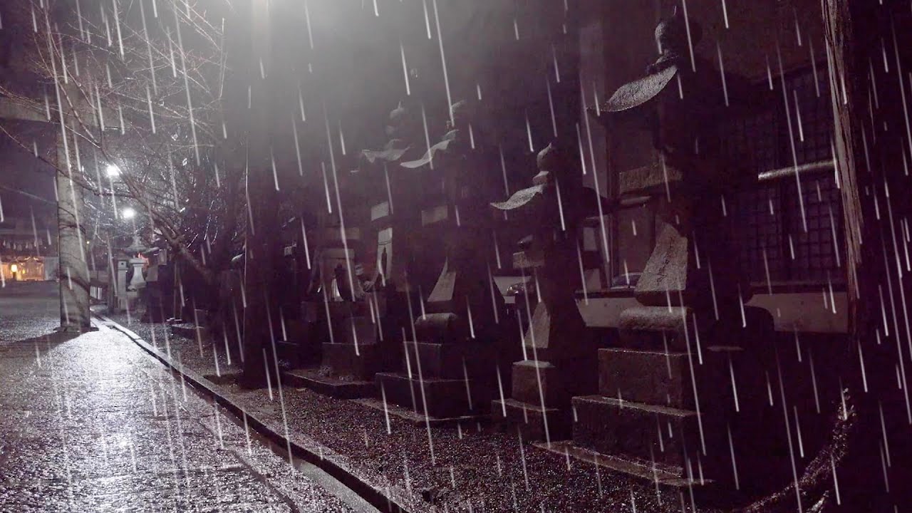 Healing Rain | Night Rain on Stone Paths with Lanterns, Sacred Calm 10 Hours