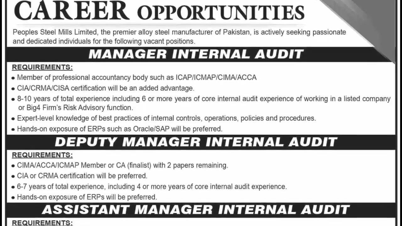 Peoples Steel Mills Limited Jobs 2025