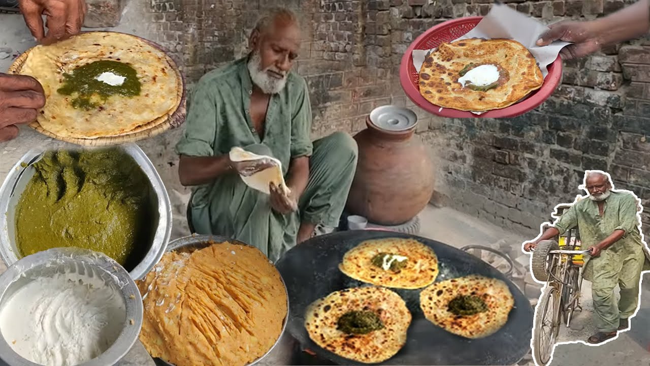 Saag Paratha Footpath pey | Ultimate Street Food | Alu Saag Makhan Paratha | Ghulam Mustafa Parathay