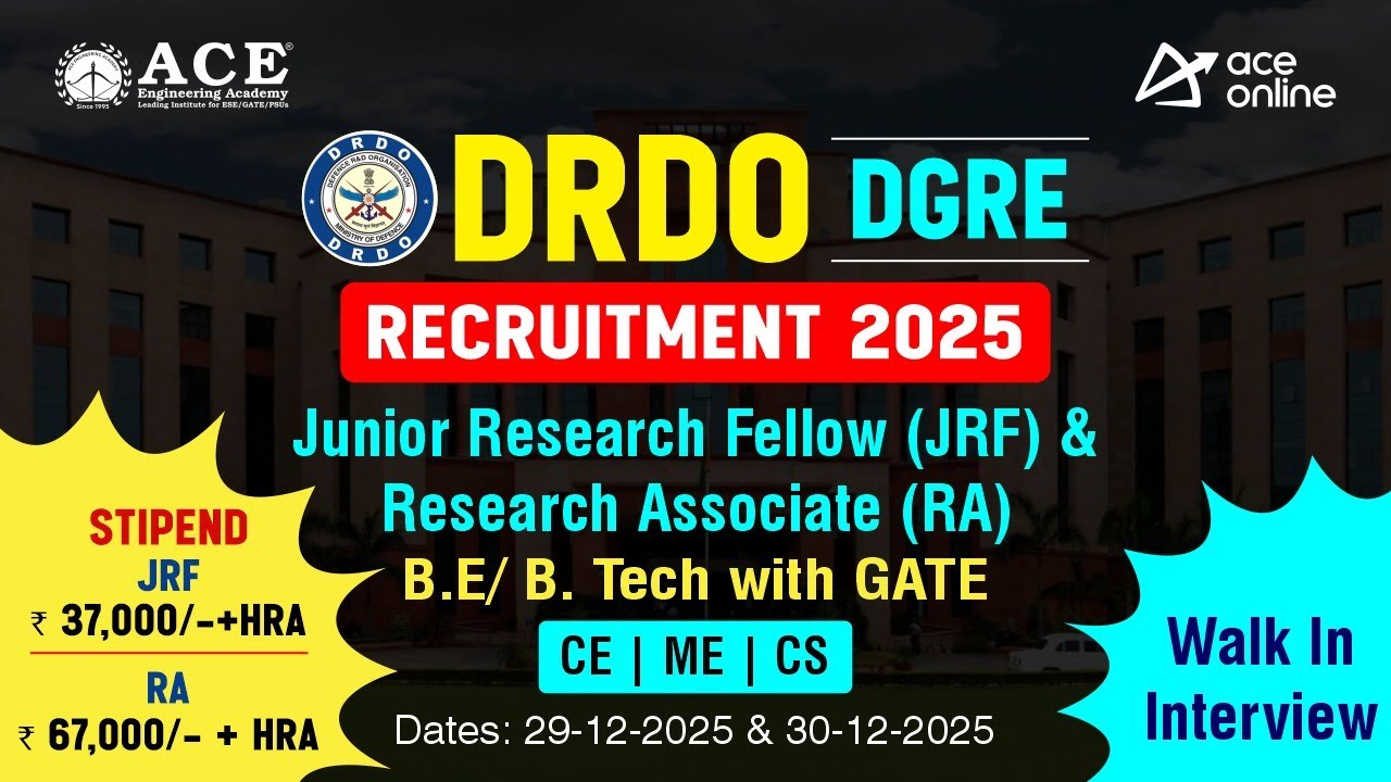 Набор персонала в DRDO DGRE в 2025 году | Младший научный сотрудник и научный ассистент | Собесед...