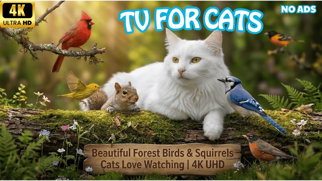 [NO ADS] Relaxing Cat TV 🐦 Beautiful Forest Birds & Squirrels Cats Love Watching | Full 4K UHD 60fps