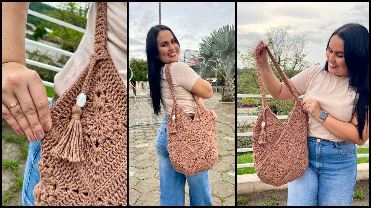 Passo a passo Bolsa de croch&ecirc; com fio barroco / Como fazer uni&atilde;o de Squares